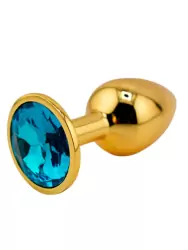 Маленькая алюминиевая анальная пробка Kanikule Small с кристаллом – золотистый с голубым