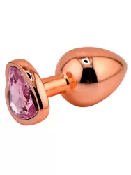 Алюминиевая анальная пробка Kanikule Pink Heart с розовым кристаллом в форме сердца, 8,4 см х 4 см, розовое золото, Large