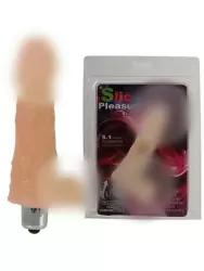 Компактный реалистичный фаллос Slick Pleasure с мошонкой и вибрацией – телесный