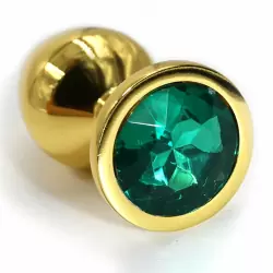 Средняя алюминиевая анальная пробка Kanikule Medium с кристаллом – золотистый с изумрудным