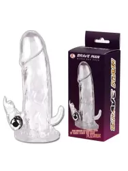 Вибронасадка для пениса Brave Man со стимуляторами для клитора и ануса – прозрачный