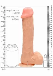 Электрический вибромассажер Vibrating Realistic Cock - 11 Inch - With Scrotum - Flesh
