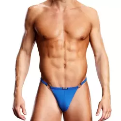 Голубые мужские V-стринги c металлическими кольцами BlueLine - S/M