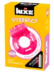 Набор: Виброкольцо Luxe Vibro Ужас альпиниста, диаметр 3,3 см, фуксия + презерватив 1 шт.