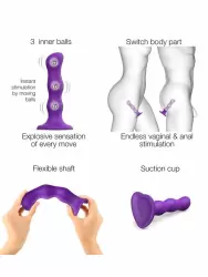 Волнистый фаллоимитатор Strap-On-Me Dildo Geisha Ball, 19 см, силикон, фиолетовый