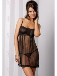 Прозрачная сорочка и стринги Nicolette – черные, L/XL