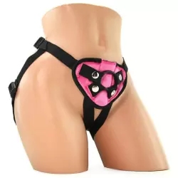 Плюшевые трусики для страпона Pink Velvet Strap-on Harness – розовый с черным