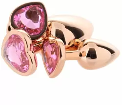 Алюминиевая анальная пробка Kanikule Pink Heart с розовым кристаллом в форме сердца, 6 см х 2,6 см, розовое золото, Small