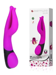 Водонепроницаемый вибромассажер Dean с раздвоенным концом и воздушным регулятором-подушкой – малиновый