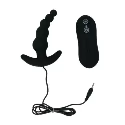 Анальный стимулятор-елочка с вибрацией на пульте управления Beads Style – черный