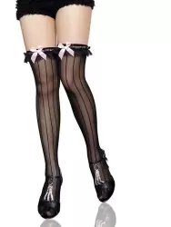 Чулки в полоску с игривыми бантиками (Temptlife) – черный 