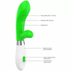 Изогнутый вибратор-кролик Achilles, 21 см, 10 режимов, зеленый