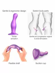 Рельефный фаллоимитатор Strap-On-Me Dildo Plug изогнутый, 16,5 см, фиолетовый металлик