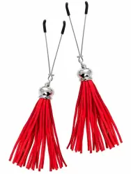 Зажимы на соски Pecado BDSM, «Вилки», с кисточками из замши, металл, красные