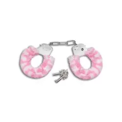 Наручники с меховой отделкой Furry Love Cuffs – леопардовый с розовым