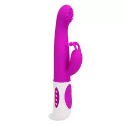 Вибромассажер Hugh с двигающейся головкой и стимуляцией клитора – малиновый