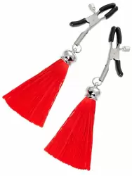 Зажимы на соски Pecado BDSM, «Прищепки», с кисточками из шелка, металл, красные