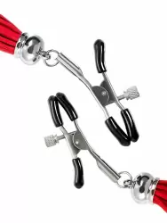 Зажимы на соски Pecado BDSM, «Прищепки», с кисточками из замши, металл, красные