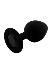 Средняя силиконовая анальная пробка Kanikule Medium с кристаллом – черный с черным