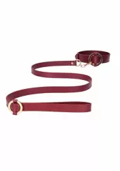 Элегантный ошейник с поводком Shots toys Ouch Ouch! - Collar With Leash, 110 см, экокожа, красный