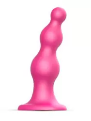 Гибкий фаллоимитатор Strap-On-Me Dildo Plug Beads Framboise, 14 см, 3 утолщения, розовый металлик