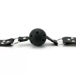 Дышащий кляп Breathable Ball Gag на кожаном ремешке - черный