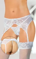 Пояс для чулок и стринги с разрезом Softland белого цвета – S/M