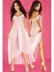 Воздушная длинная сорочка Chilirose и стринги – розовый, L/XL