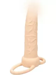 Реалистичная вибронасадка Performance Maxx Rechargeable Dual Penetrator, для двойного проникновения, 14 см, 10 режимов, светло-телесный