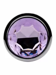 Серебряная анальная пробка с нежно-фиолетовым кристаллом (Large)