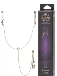 Набор из зажимов для сосков и половых губ с цепью All Sensation - золотистый