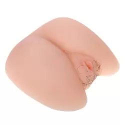 Анус и вагина с лобковыми волосами для мастурбации Insatiable Pussy & Ass с вибрацией – телесный