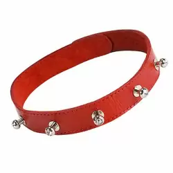 Ошейник из натуральной кожи Sitabella с велюровой подкладкой и стразами - красный