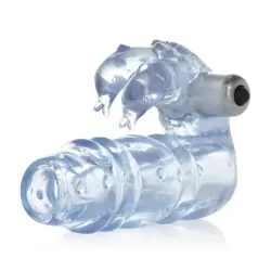 Насадка на пенис со стимулятором клитора 3-Way Double Dolphin – голубой