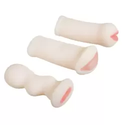 Набор с вибрацией Passion Lady из 3-х мастурбаторов: ротик, вагина и анус – телесный