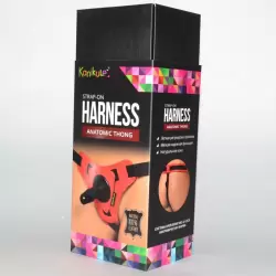 Страпон-трусики Kanikule Anatomic Thong кожаные – красный с черным