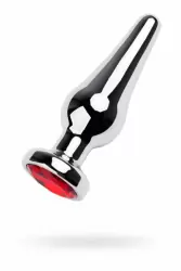 Металлическая анальная пробка TOYFA с кристаллом цвета рубина - серебристый с красным