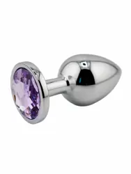 Серебряная анальная пробка с нежно-фиолетовым кристаллом (Large)