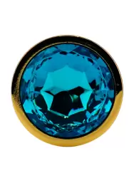 Маленькая алюминиевая анальная пробка Kanikule Small с кристаллом – золотистый с голубым