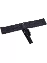 Кружевные трусики-тонг с бусинками – черный, S/M