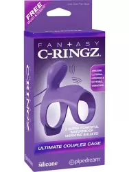 Эрекционное кольцо-насадка Ultimate Couples Cage с вибрацией – фиолетовый