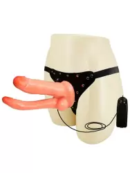 Страпон c анально-вагинальной насадкой с вибрацией Ultra Passionate Harness – телесный