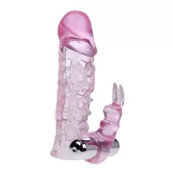 Ажурная насадка на пенис Ultimate Love Sleeve с клиторальным стимулятором и вибрацией – розовый