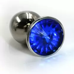 Большая алюминиевая анальная пробка Kanikule Large с кристаллом – серебристый с синим