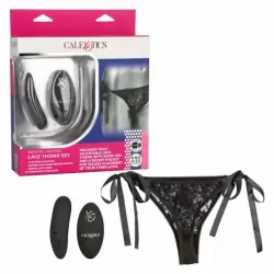Трусики с креплением для клиторального вибратора Remote Control Lace Thong Set: One Size, 12 режимов работы, 
