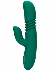 Вибратор-кролик Shots Toys Thrusting and Warming Rabbit Vibrator , 15 режимов, с функцией «поступательное движение», зелёный