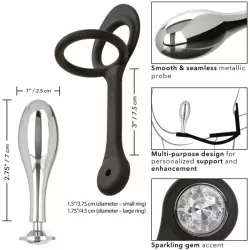 Алюминиевая анальная пробка с эрекционным кольцом STARFUCKER TEARDROP PLUG, с подхватом мошонки, 7 см, диаметр 2,5 см