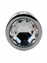 Серебряная ребристая анальная пробка с прозрачным кристаллом (Medium)