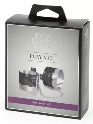 Наручники Fifty Shades of Grey Play Nice, с кружевом, атласные, серебристый