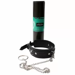 Ошейник из натуральной кожи James Neck с металлическим поводком - черный